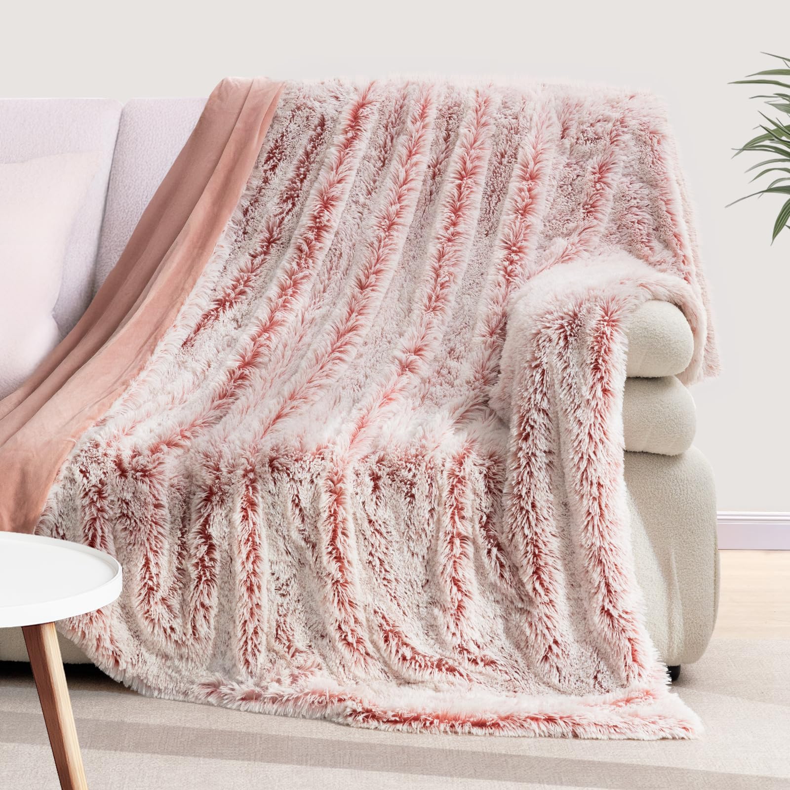 KANKAEU Coperta 160x200 cm, Coperta Pelliccia Morbida e Soffice, Rosa Chiaro Sfumata, Plaid Decorative Speciale per Divano e Letti, Coperta Pile Calda, Plaid Matrimoniale, Copriletti