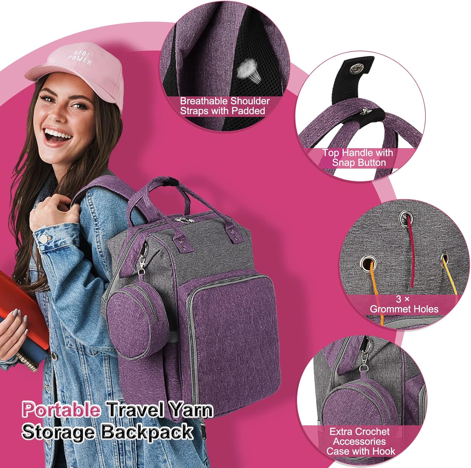 Coopay Knitting & Crochet Bag - Large Yarn Storage Backpack, Portable Organizer for Knitting Needles, Crochet Hooks & Supplies