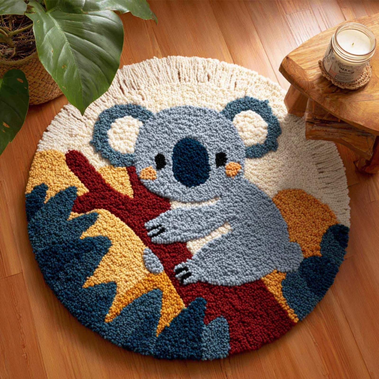 WallustrioaW DIY Tapestry Carpet Rug Making for Adults,Cute Koalas,Crochet Kit for Beginners,Carpet Making Set with Printed Canvas,Gift,50x50cm