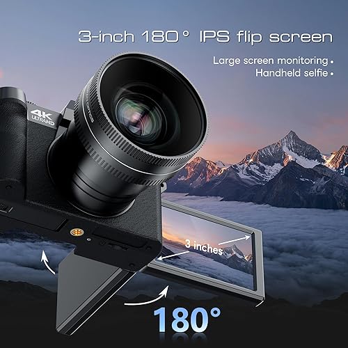 Miniatura 7 de Cámaras digitales para fotografía con control WiFi y aplicación, cámara de vlogging Ture 4K y 48MP para YouTube, compacta, enfoque automático de