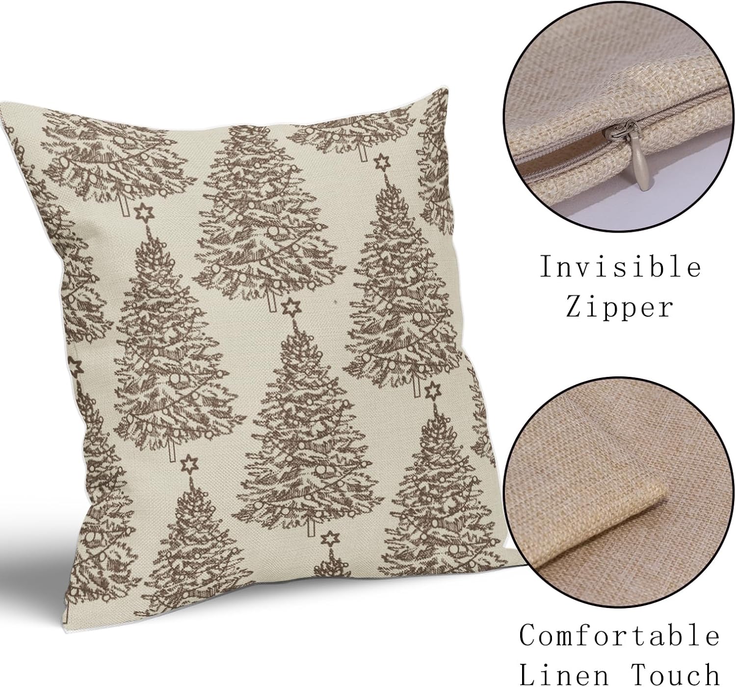 Brown Christmas Pillow Covers 24x24 Set of 2 Xmas Tree Star Rustic Holiday Print Decorative Outdoor Pillowcases Farmhouse Vintage Winter Decorations Throw Cushion Case Decor for Couch Sofa Bed