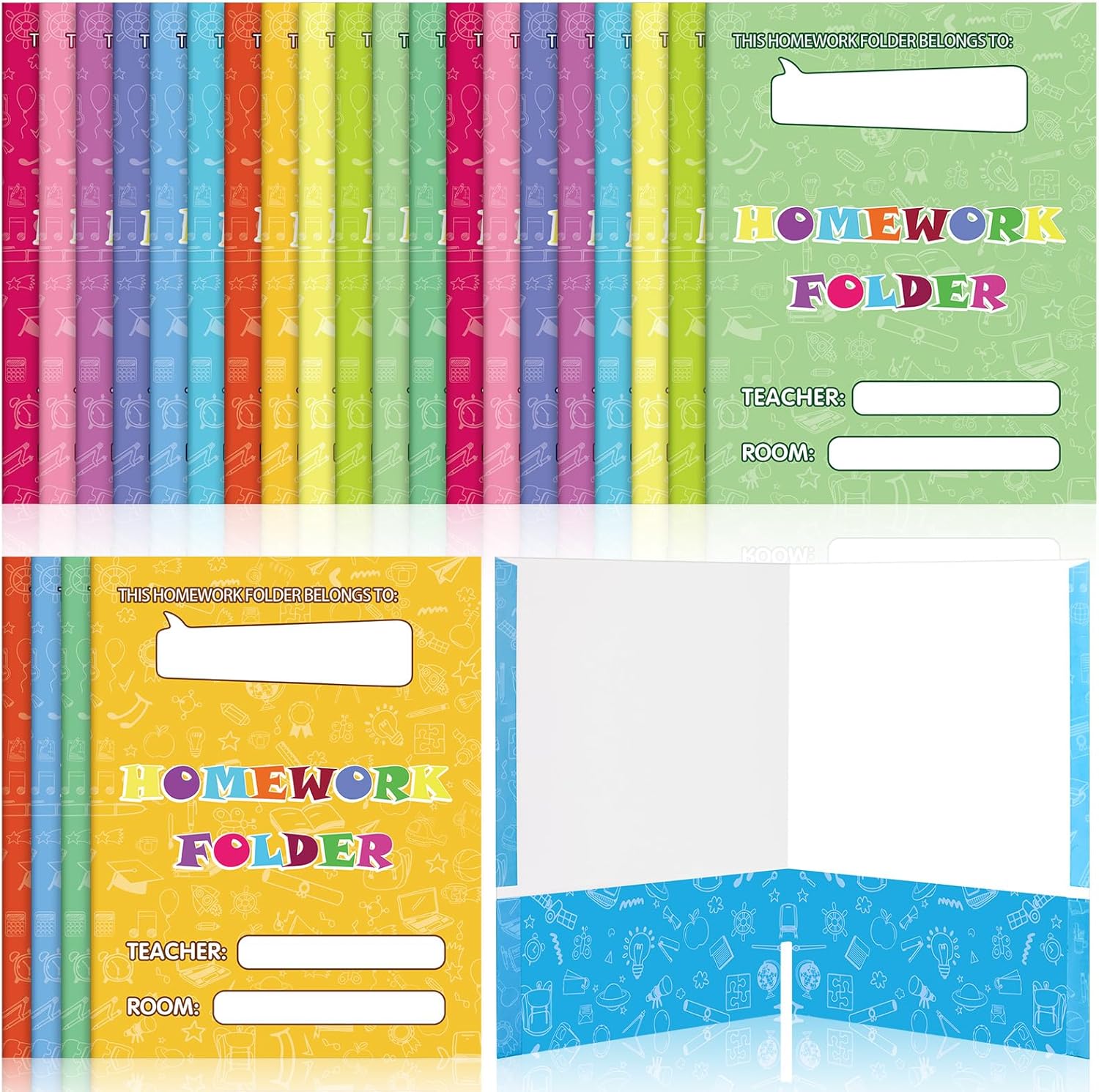 Outus 24 Pcs Students Homework Pocket Folders Bulk Portfolio Take Home Homework Folders Gifts for Classroom Home Office Students Teachers School Supplies