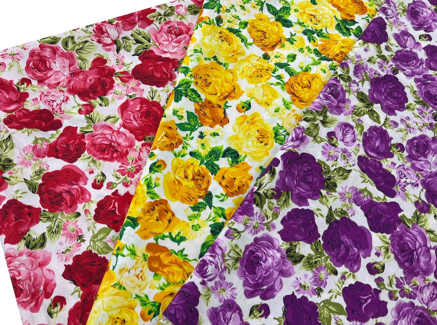 AMORNPHAN 3 Pcs 45" Vintage Summer Spring Season Roses Floral Rose Flowers Bouquet Printed Pattern Quilting 100% Cotton Fabric for Sewing Crafting DIY Patchwork Needlework Handmade Scrapbooking Shirt