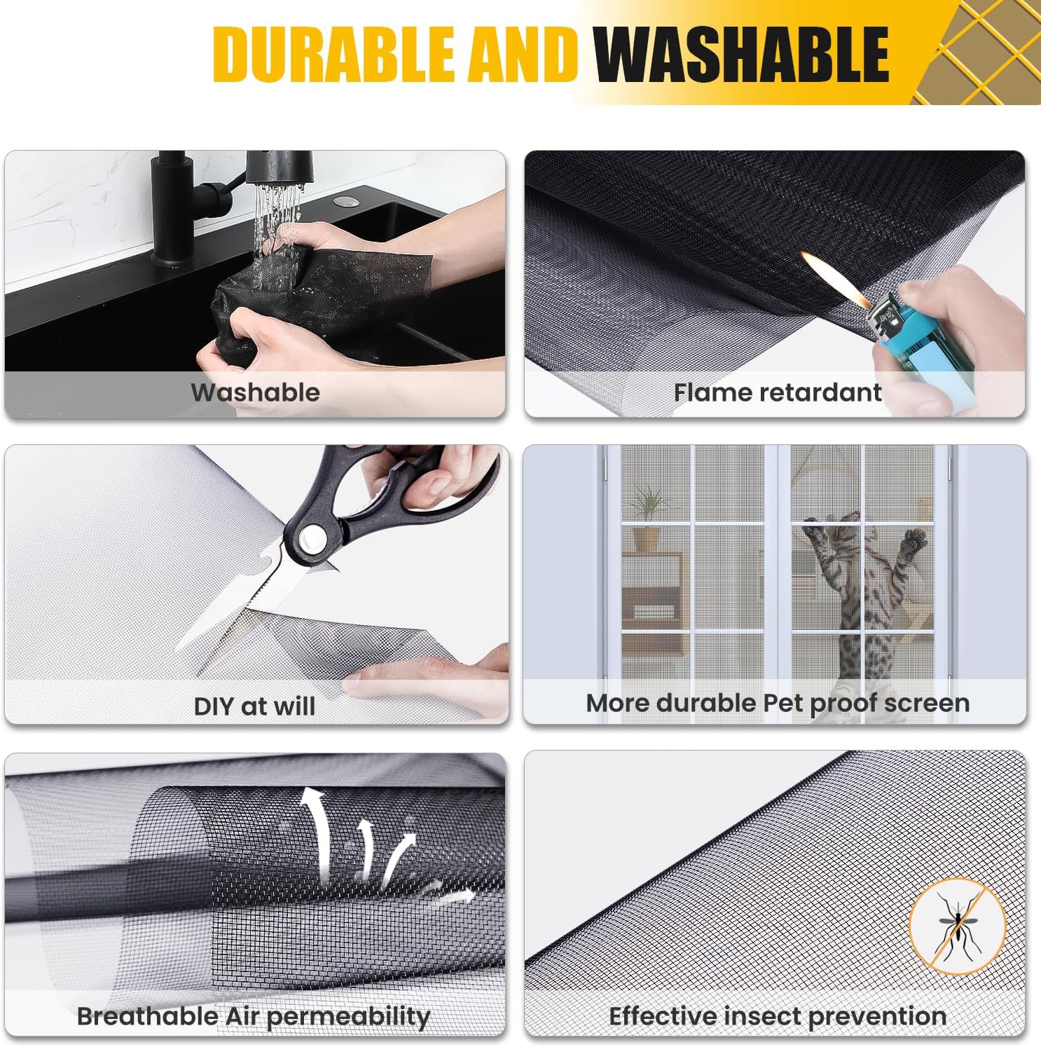 36''X100''DIY Custom Window Screen Mesh Replacement Repair Kit,Thickened Durable Fiberglass Screen Mesh for Window Screen, Sliding Screen,Doors and Patio Porch Screen