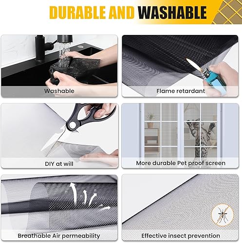Miniatura 2 de LANDWORLD Kit de reparación de repuesto de malla de ventana personalizada de 48 x 84 pulgadas, malla de fibra de vidrio gruesa y duradera para