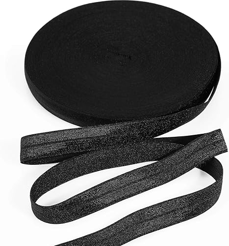 Cinta elástica ancha plegable y elástica plegable para coser, cinta elástica para el cabello, diademas y lazos para el cabello, manualidades (negro,