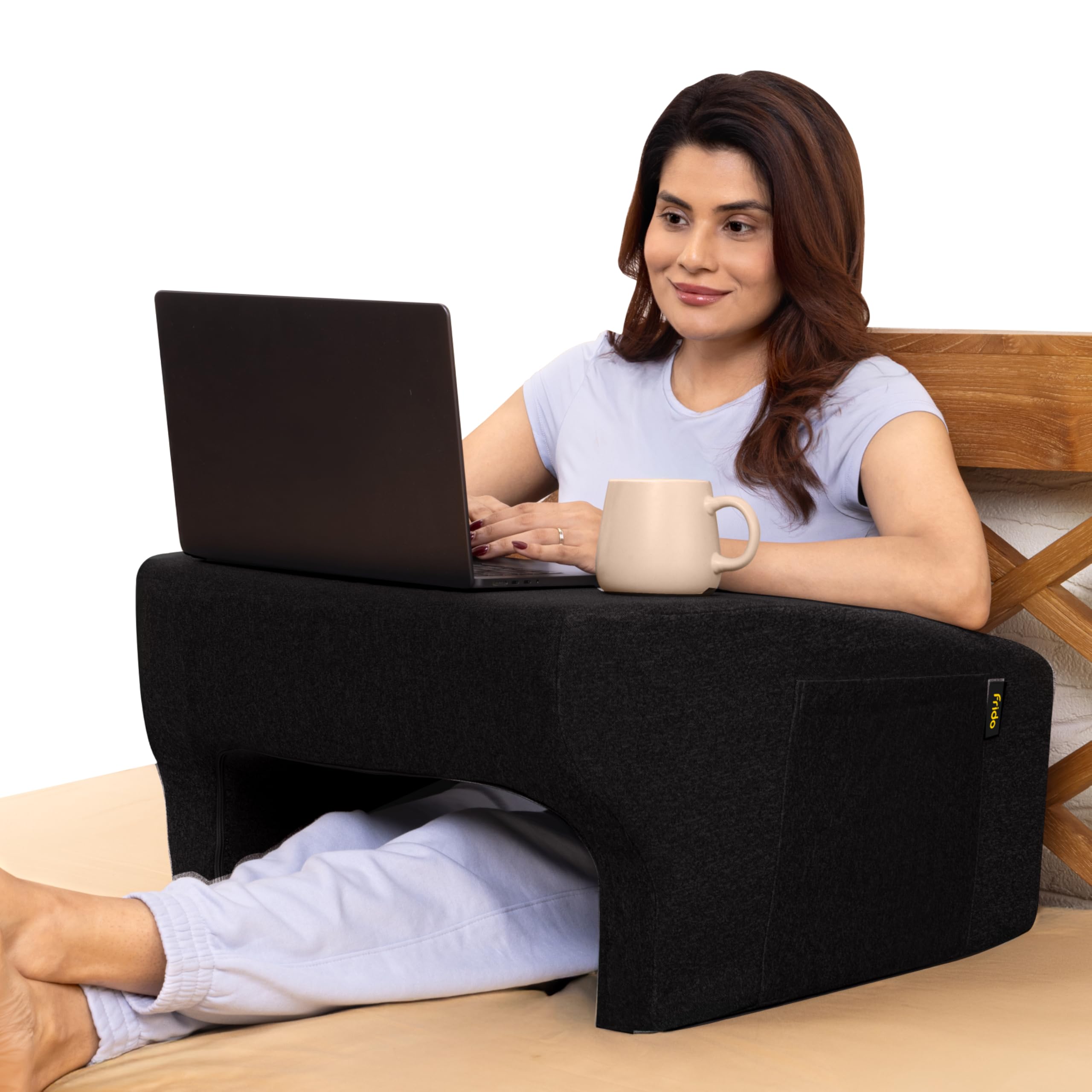 FridoLap Desk Pillow | Portable Computer Table & Laptop Lap Desk for Sofa, Bed, Floor | Ergonomic Gaming Desk Table with Arm Rest | Work Desk Accessories for Reading, Gaming, Studying | Black Colour