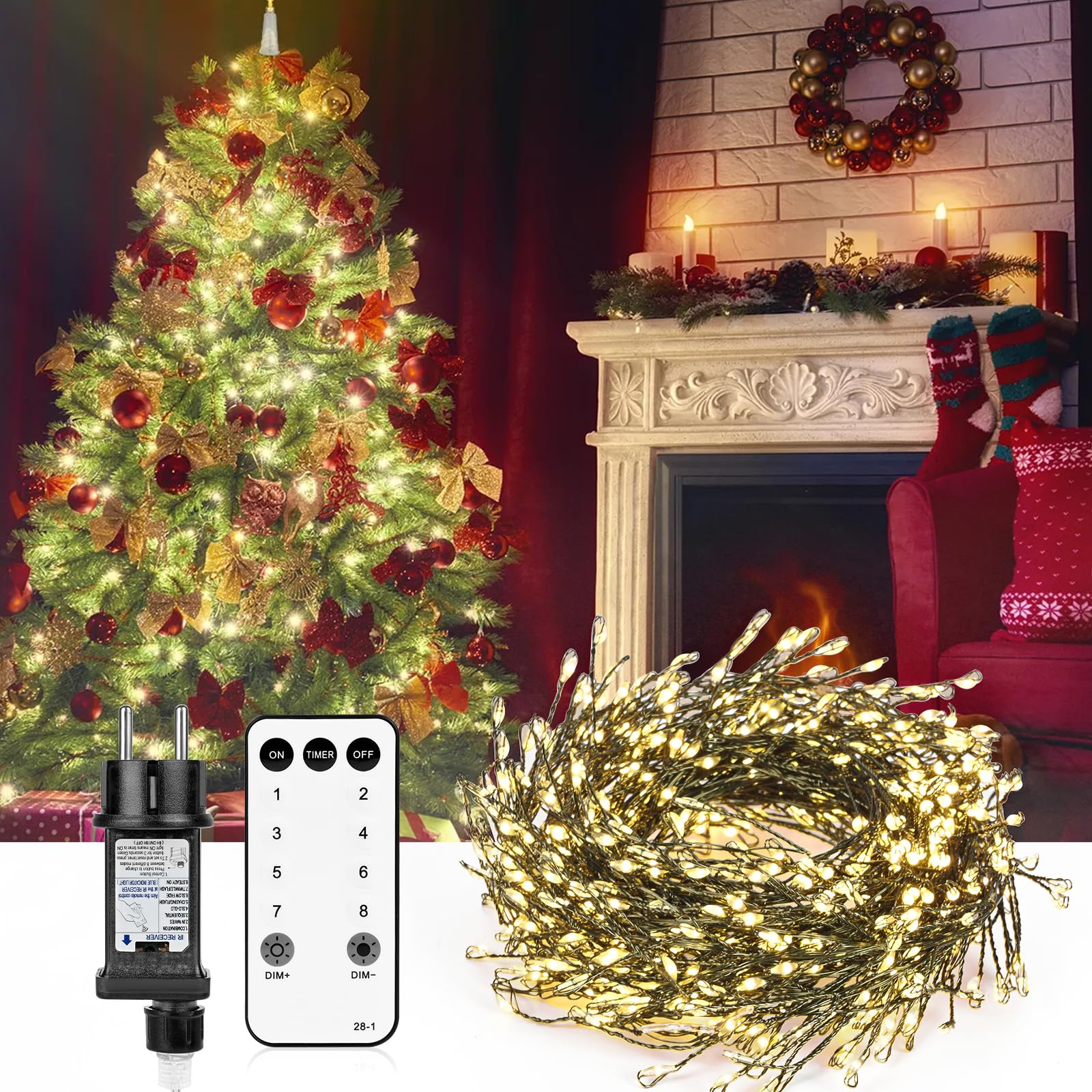 Diealles Shine Guirnalda LED, 5M 300LED Guirnalda Luces Interior, Blanco Cálido Luces Arbol Navidad para Decoracion