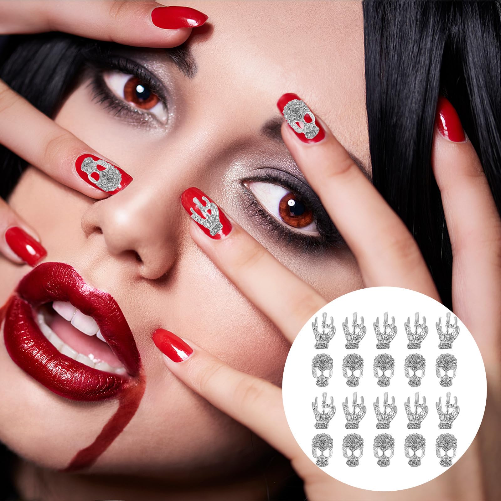 Abaodam 280 Piezas Pasta para Uñas con Pegatinas de Manicura de Calavera en Aleación Plateada, Fáciles de Pegar y Quitar para Decoración de Uñas Vida Diaria