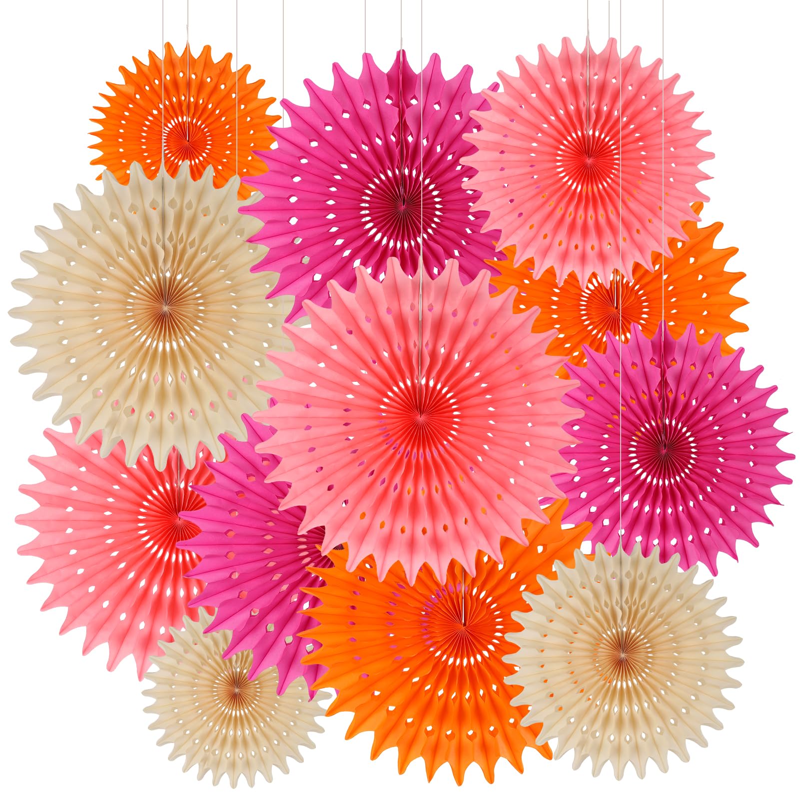 BestoFun 12 Stück Papier Fächer Set Orange PomPoms Tissue Blumen Rose Pfirsich Hängende Blumen Girlande Creme Papier Fächer Dekoration für Partydeko Kinder Geburtstagsdeko Hochzeit Baby Shower