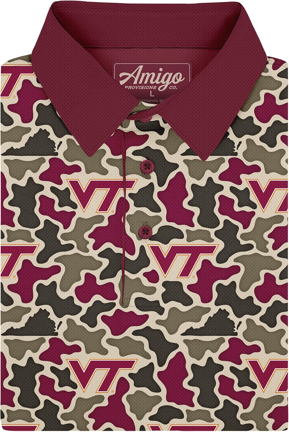 Amigo NCAA Mens Virginia Tech Hokies Licensed Camo Range Raglan Polo Shirt
