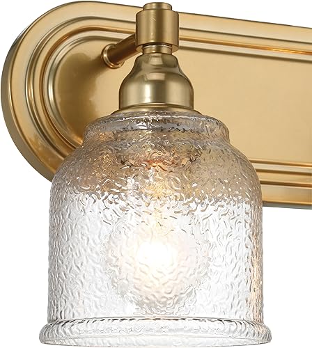 Miniatura 6 de Robert Stevenson Lighting Clara - Lámpara de tocador de 3 luces de metal vintage y vidrio envejecido envejecido, oro cepillado