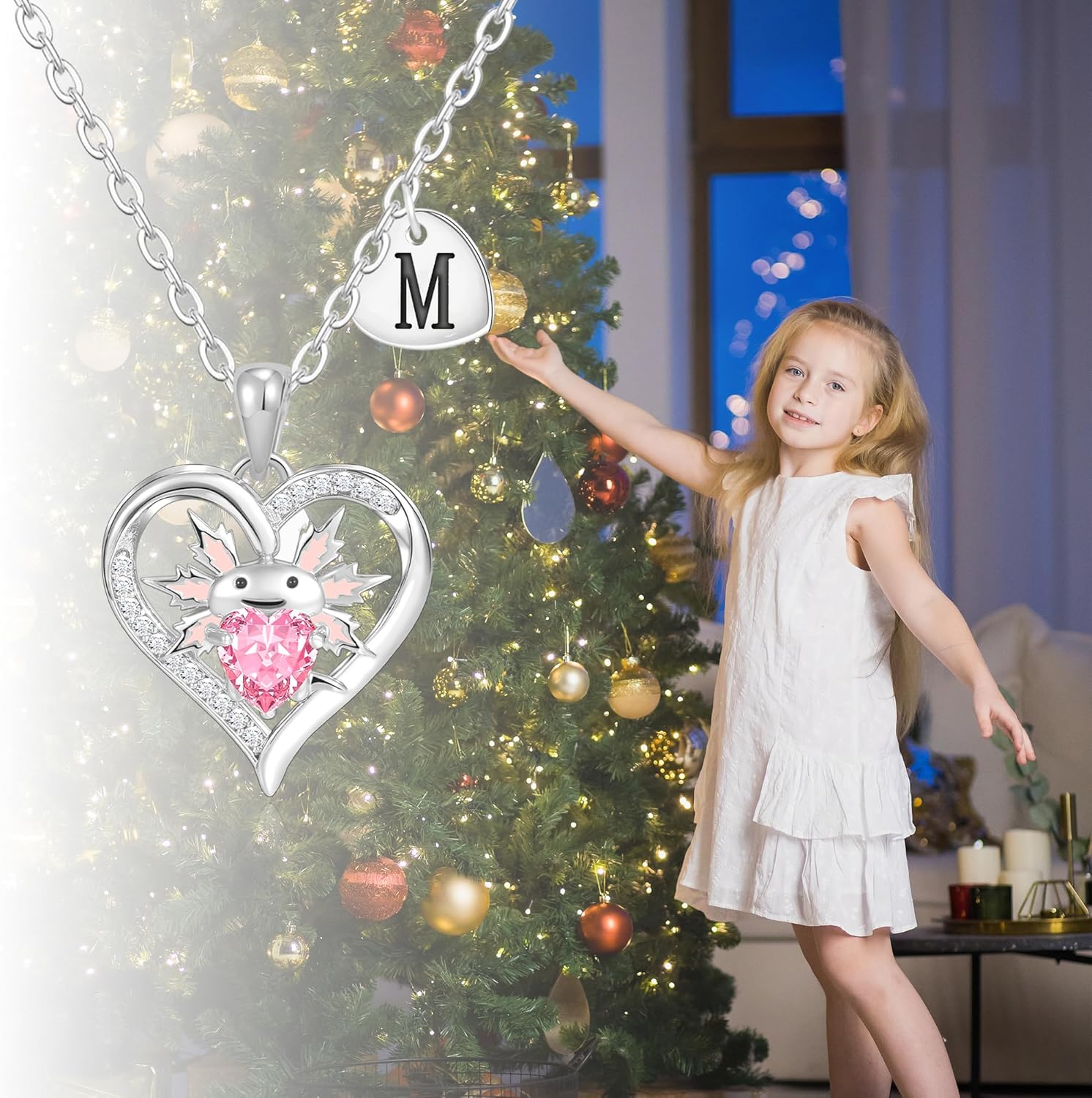 Macate Valentines Day Gifts for Her, 14K Gold Plated Heart Initial Pendant Axolotl Necklace Gold/silver Necklace Valentines Day Birthday Gifts for Women Teen - Image 4