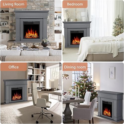Miniatura 6 de Xbeauty Chimenea eléctrica de 44 pulgadas con paquete de repisa, calentador de chimenea independiente con tronco y control remoto, 750-1500 W, (Gary)