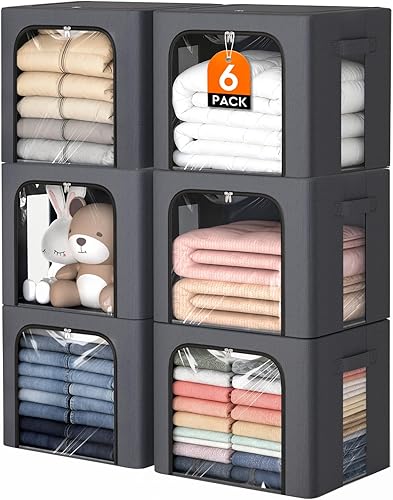 Miniatura 9 de Paquete de 4 contenedores de almacenamiento de ropa con marco de metal, cajas de almacenamiento plegables de tela de 40 L con ventana transparente,