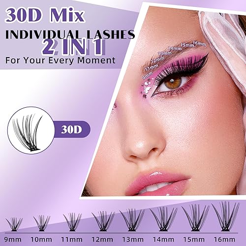 Miniatura 3 de B&Q - Kit de extensiones de pestañas para principiantes, 280 unidades, kit de extensiones de pestañas 30D, 9-16, kit de pestañas mixtas de rizo D,