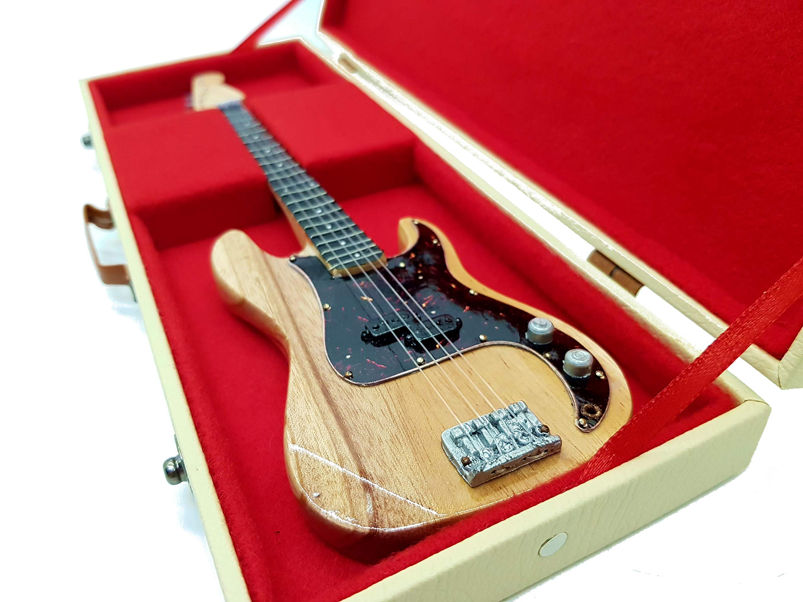 Mini Guitar John Deacon Queen Jazz Precision Bajo réplica Model + Hard Case Box miniatura a escala 1:4 Guitarra miniatura con funda de colección gadget Rock memorabilia