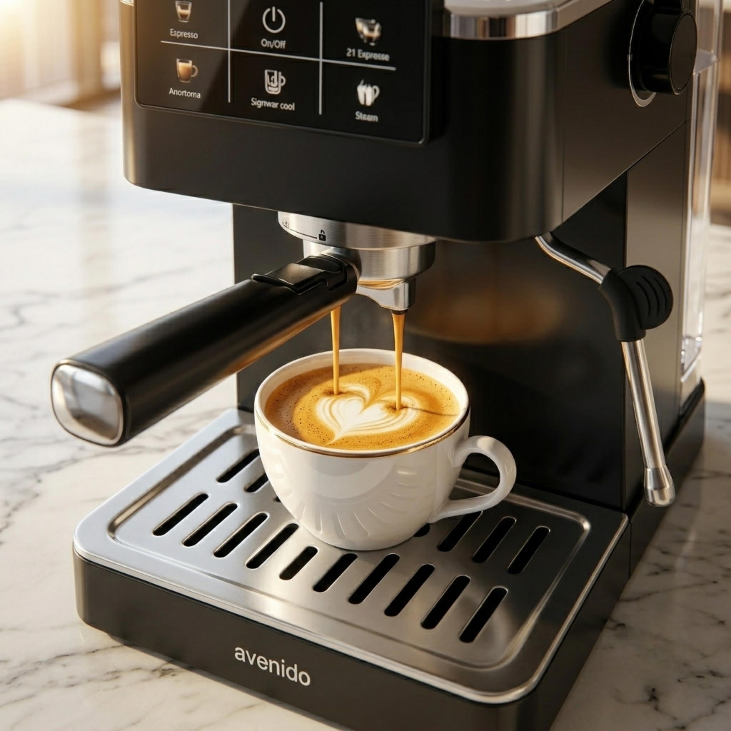 Ekspres do kawy ciśnieniowy, 20 bar, kolbowy do kawy mielonej, system spieniania mleka, 5 programów, espresso, podwójne, amerciano, espresso cool, spienianie mleka, 2 sitka, czarny