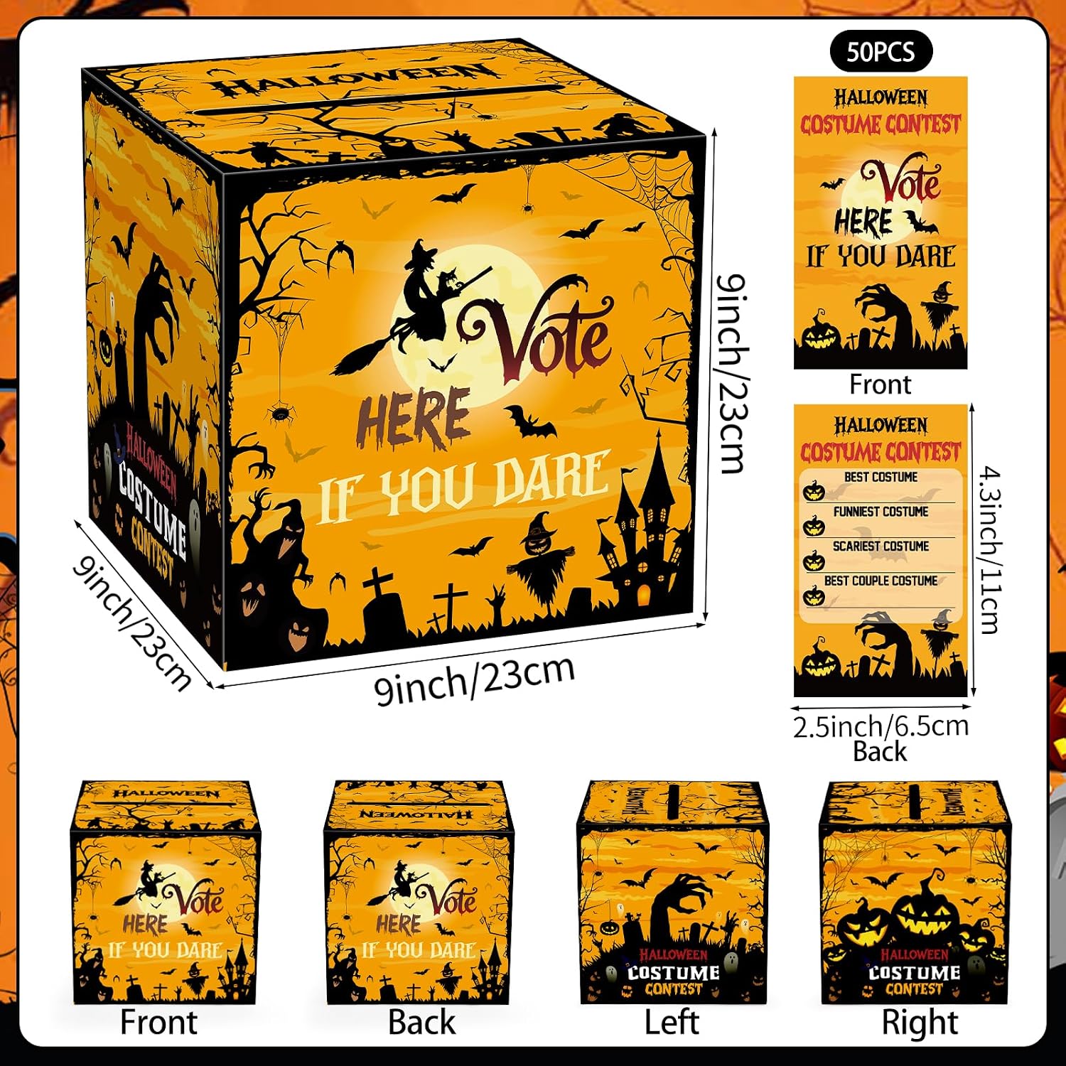 Halloween Costume Contest Ballot Card Box with 50 Cards for Voting Game image 2