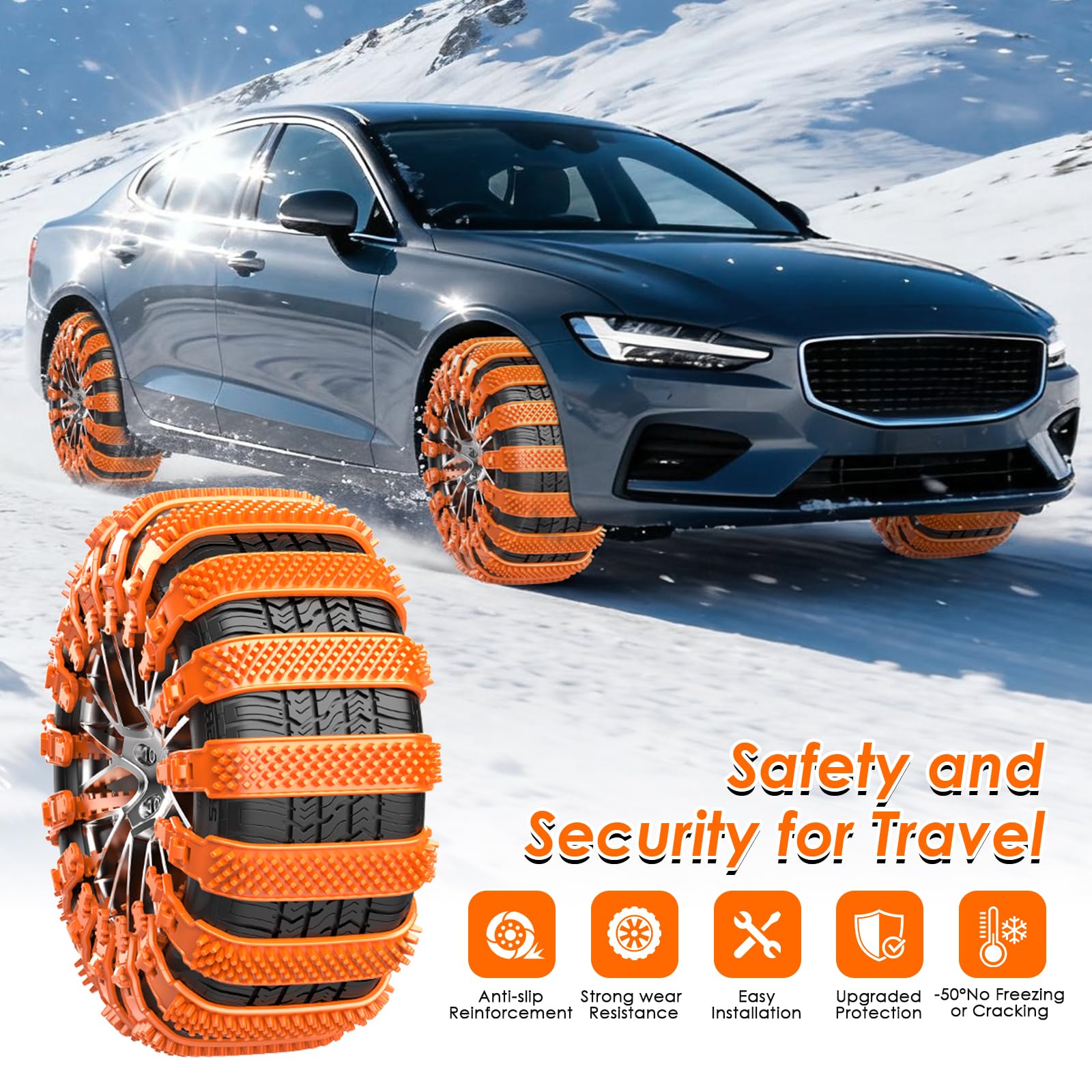 Cadenas de Nieve para Coche Ninonly 10Pcs Cadenas Nieve Universales para Vehículo Coche Camión SUV Ajustan para Neumáticos Ancho 165mm-255mm para Barro, Arena, Nieve, Hielo