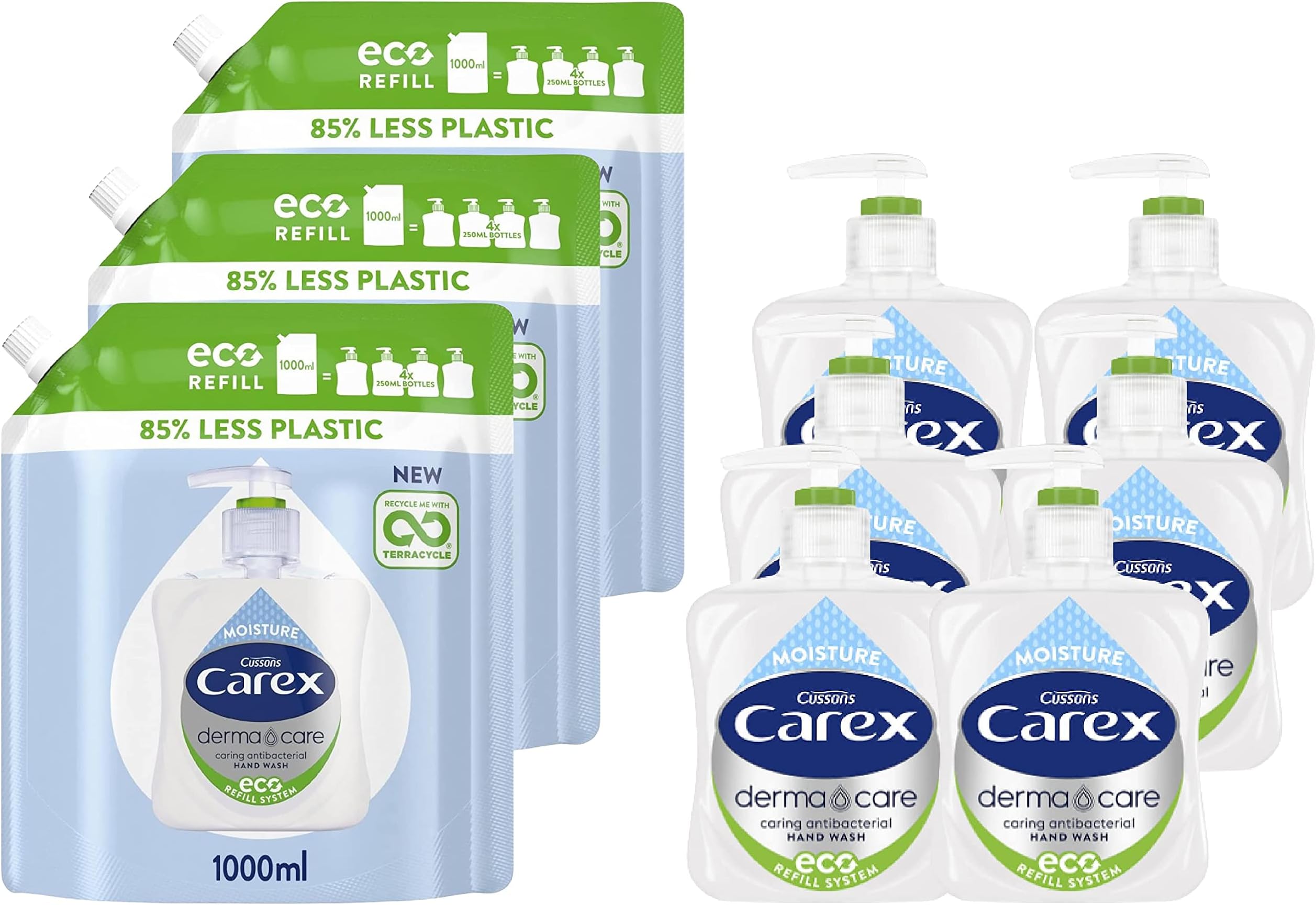 Dermacare Moisture Antibacterial Hand Wash Refill, Eco Hand Soap Refill Pouch for Homes and Businesses, 3 x 1 L Pouch with Boosted Antibacterial Soap with Added Moisturisers