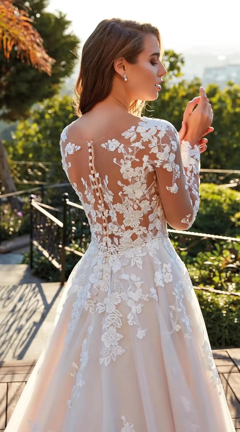 Beach Wedding Dresses for Bride 2026 Mermaid Lace Appliques Tulle Boho Bridal Gowns with Long Sleeve