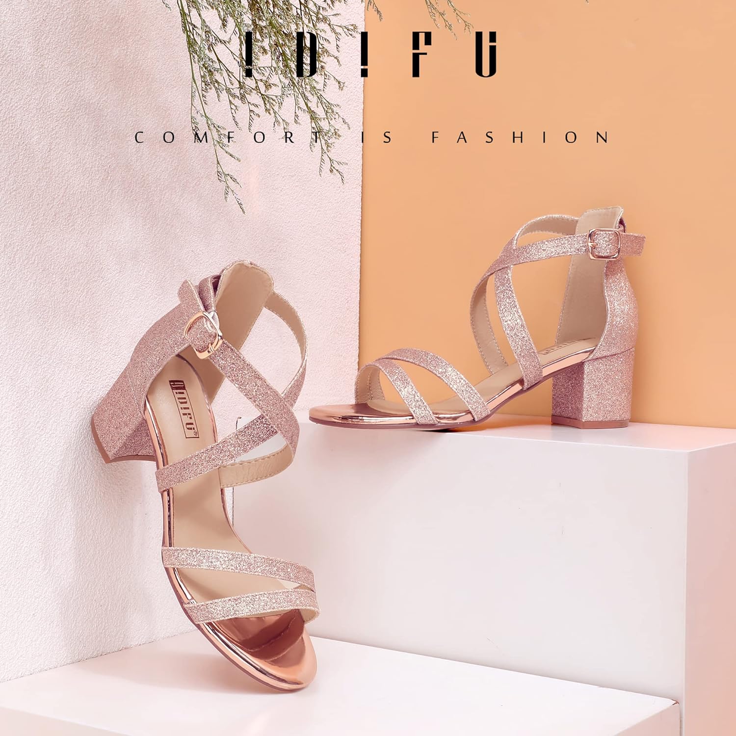 IDIFU Women's Block Low Chunky Heel Strappy Sandals Open Toe Ankle Strap Dress Wedding Evening Shoe for Women Bridal - Image 3