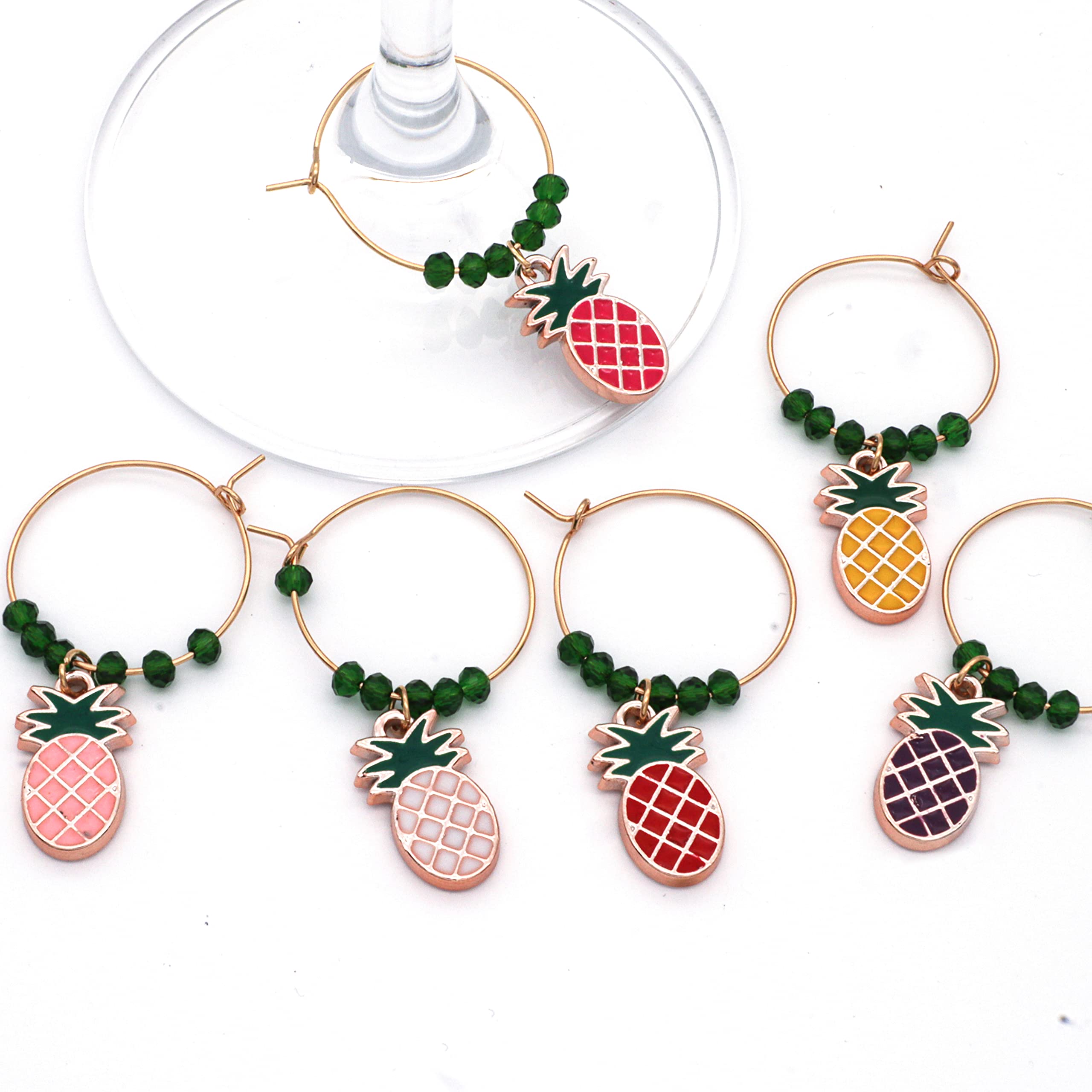 Pineapple Wine Charms, Set of 6 Pineapple Glass Markers, Pineapple Gift