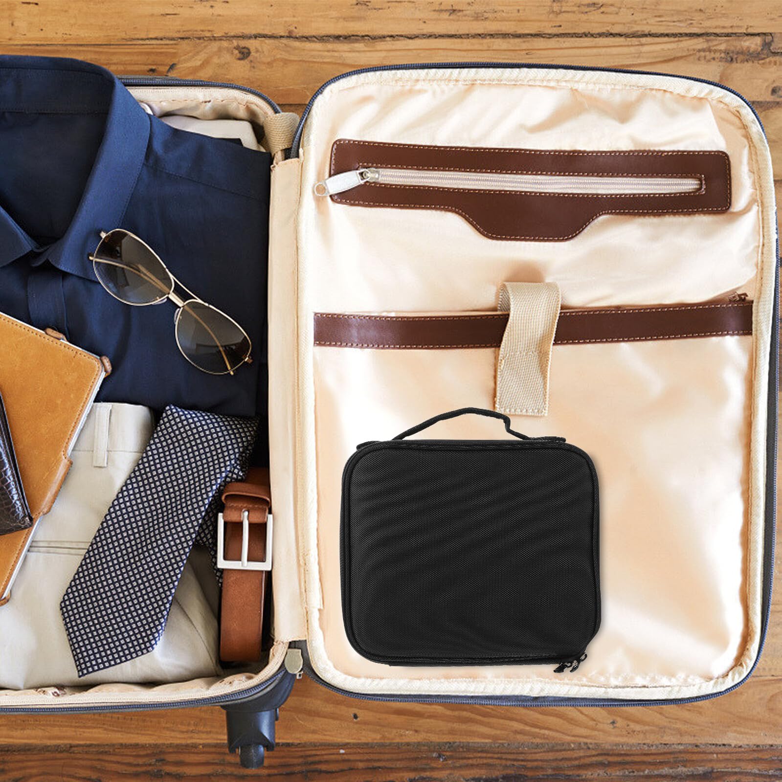 Bolsa de Viaje Negra Neceser Portátil con Asa para Maquillaje y Aseo Organizador Práctico para Vacaciones y Camping