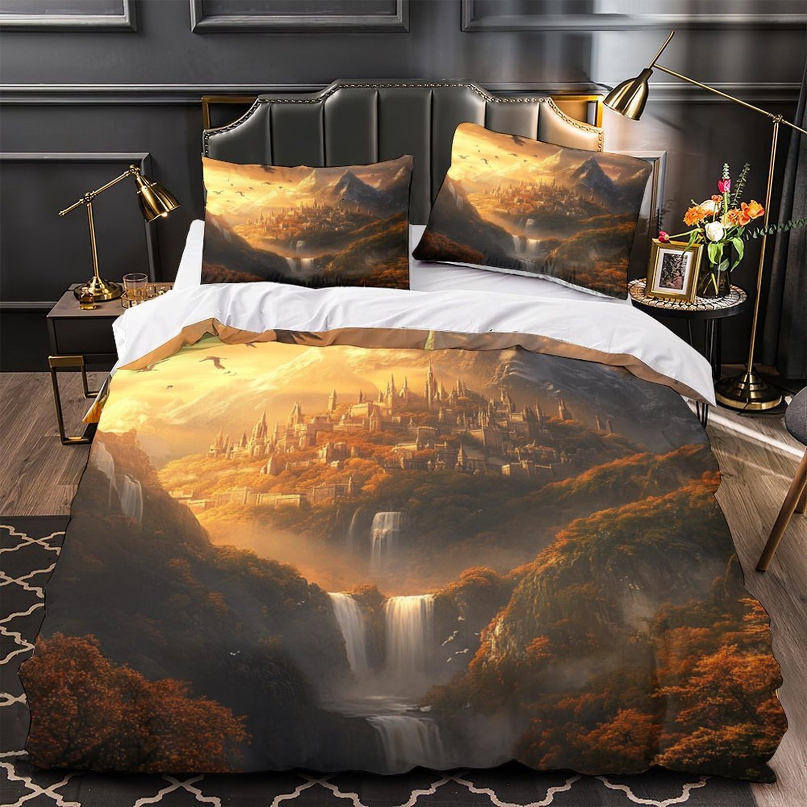 Housse de couette château fantastique 3D drap lit super king enfant