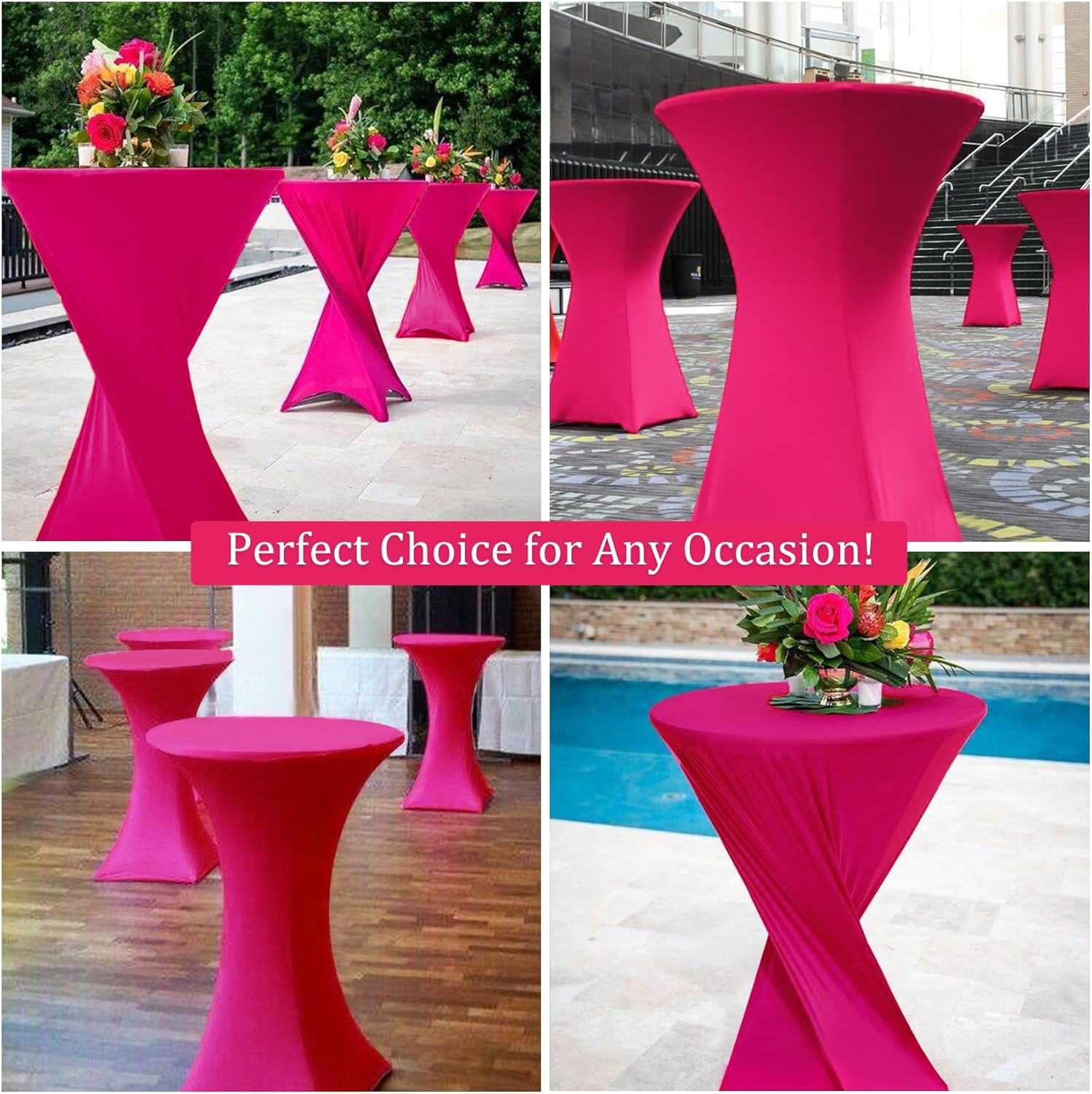 4 Pack 32x43 Inch Spandex Stretch Square Corners Tablecloth, Fuchsia Cocktail Table Cloth, Fitted High Top Table for Bar, Weddings, Birthday, Banquet, Party