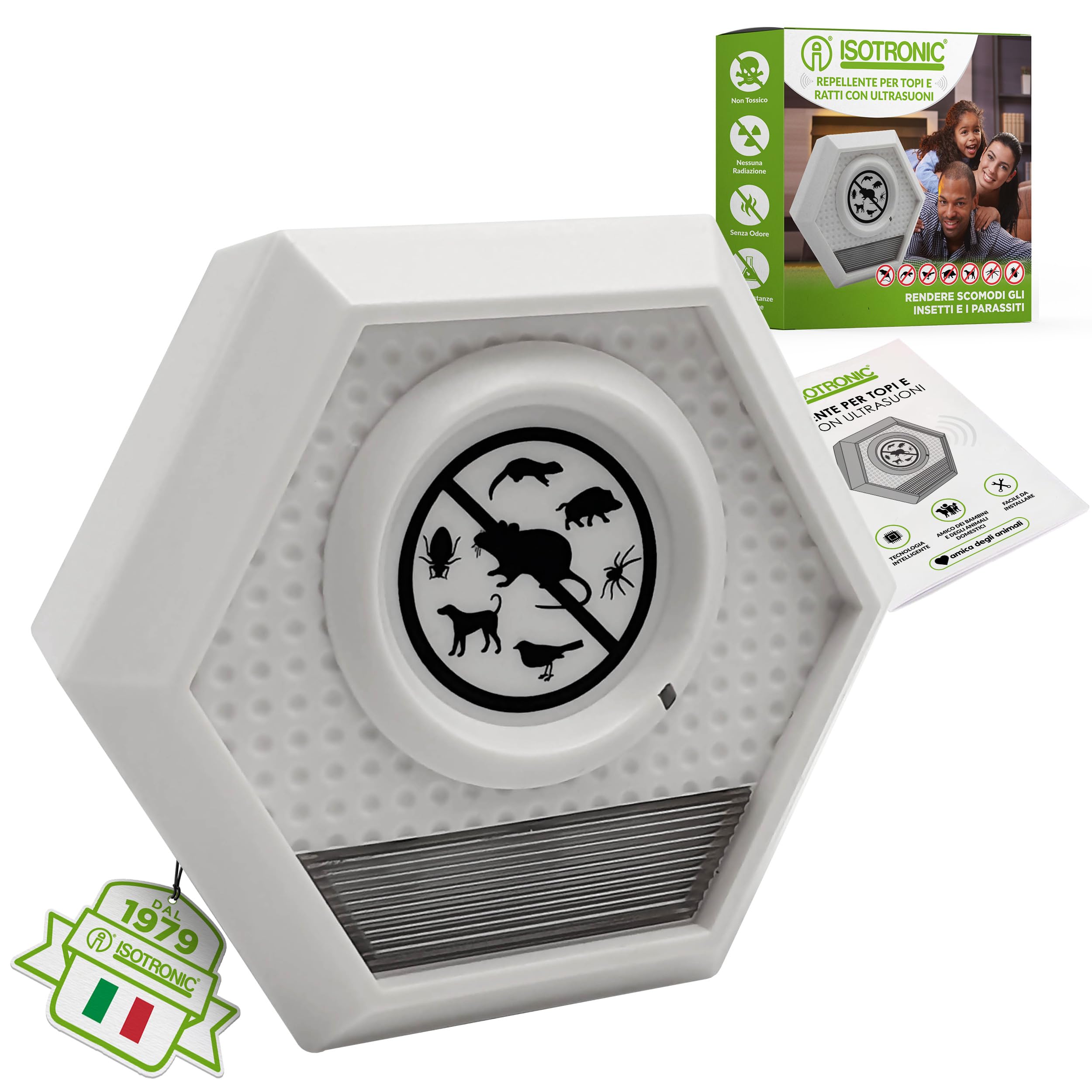 ISOTRONIC repellente topi ultrasuoni ratti dissuasore parassiti luce lampeggiante deterrente senza veleno trappola portata 100m² 1 unità efficace casa soffitta garage interno protezione difesa stop
