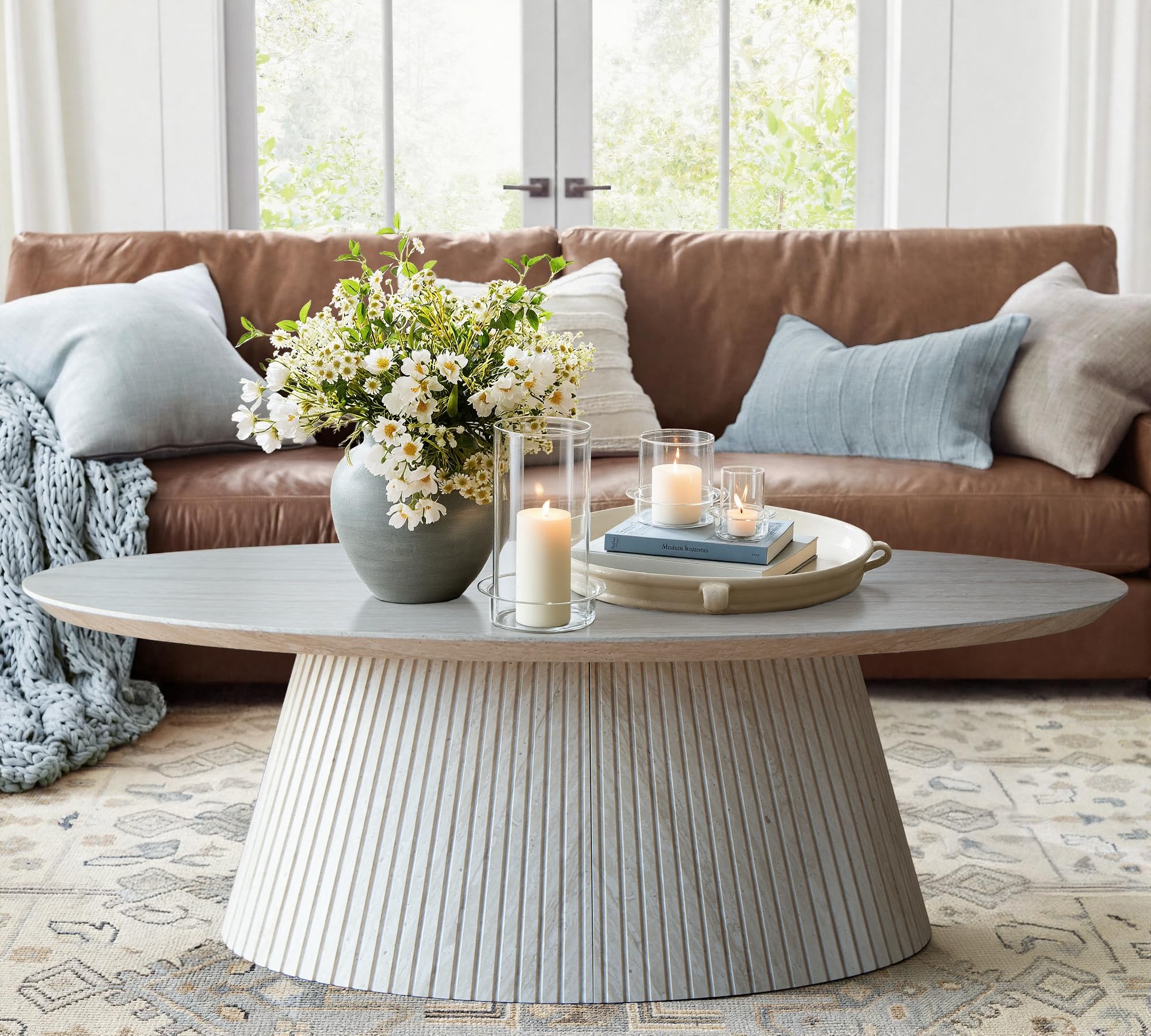 Amazon.com: win2win Oval Coffee Table, Modern Faux Stone Coffee