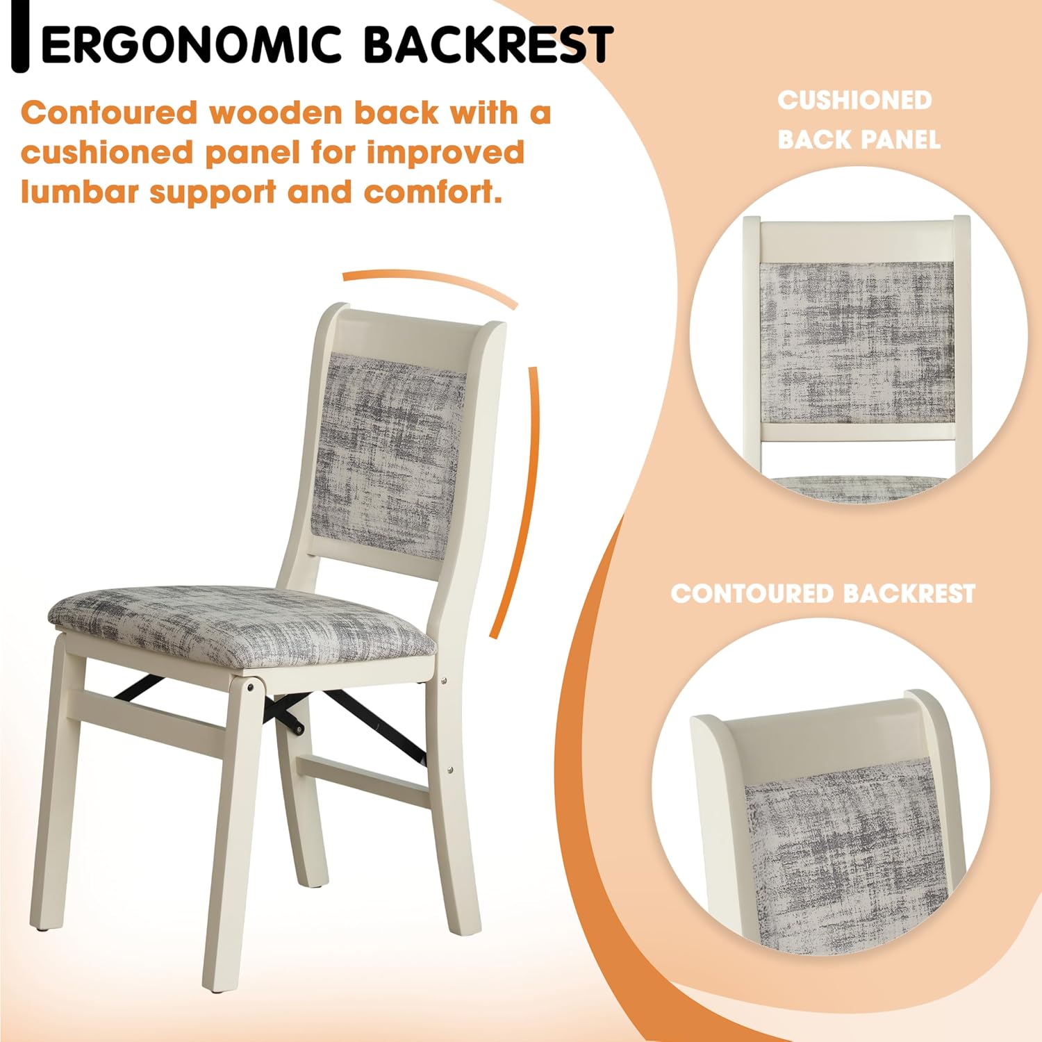 East West Furniture - WCC-LWH-30, A Solid Wood Waco Folding Parson Dining Room Chairs with PU Leather Seat, Ready to Use, Cushioned Back Design, Set of 2, Linen White Finish