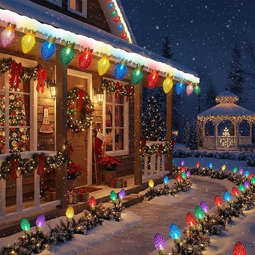 Miniatura 8 de Luces de Navidad Jumbo de 16 pies, Luces de Cadena Navideñas C7 Jumbo para Decoraciones al Aire Libre con 10 Bombillas Multicolor Grandes con Patrón