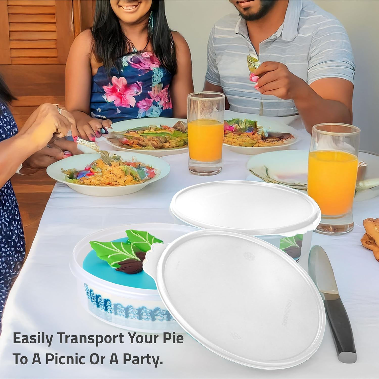 SIGNORA WARE Pie Carrier with Lid – 2-Piece Multipurpose Cupcake Carrier Pie Carrier for 2 Pies – 11 Inch Plastic Round Cake Holder with Lid – Semi-Transparent Airtight Pie Carriers for Transport