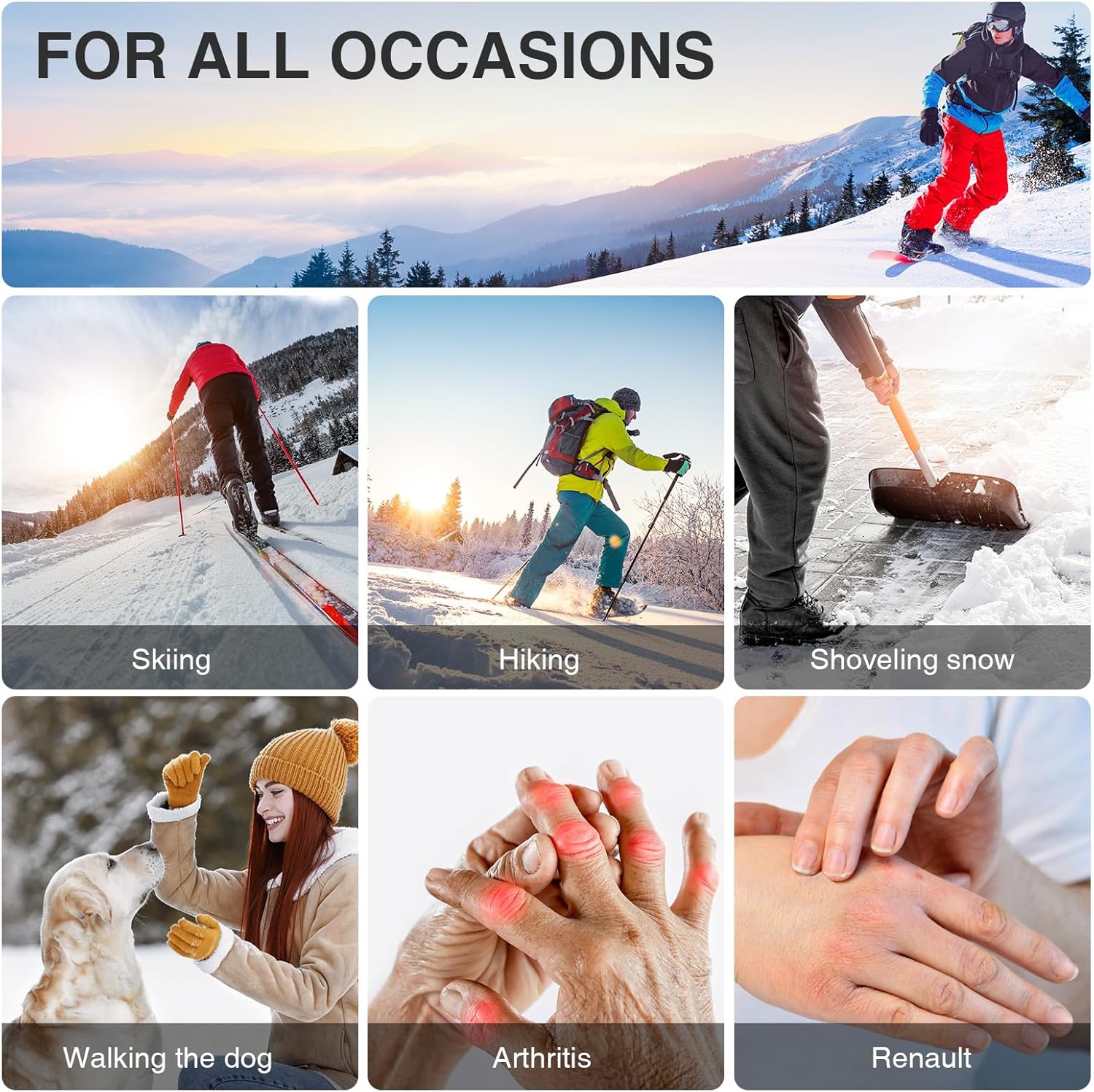 Rechargeable Heated Gloves, 3 Heat Settings, Dual 2200mAh Batteries, Waterproof Touchscreen Winter Ski Gloves for Men & Women