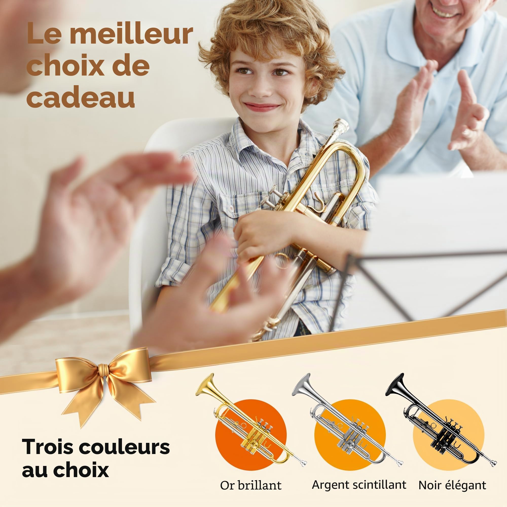 CAHAYA Ensemble de trompette Sib pour étudiant et débutant en laiton avec étui rigide, gants et embouchure