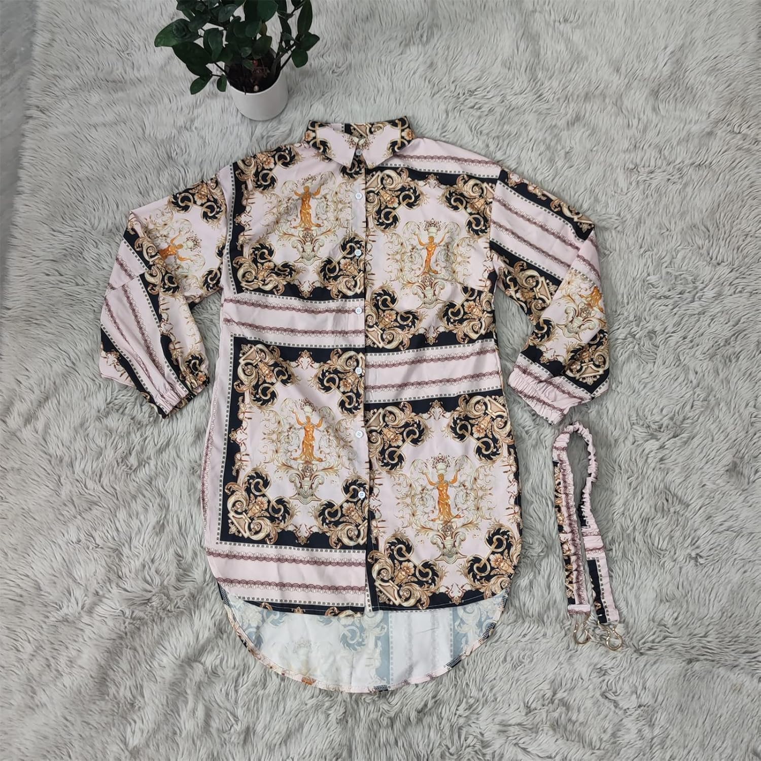 Women's Floral Button Down Shirt Dresses Casual Oversized Long Sleeve Button up Blouses Tops Mini Dress - Image 6