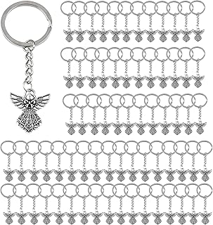 AUEAR, 50 Pack Silver Tone Guardian Angel Keychain Key Chain Charm Ring for Hanging Buckle Bag Belt Loop Accessory Arts and DIY Crafts Party Favors