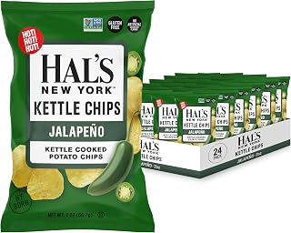 Hal's New York Kettle Cooked Gluten Free Jalapeno Flavored Potato Chip Crisps, 2 Oz (Pack of 24)