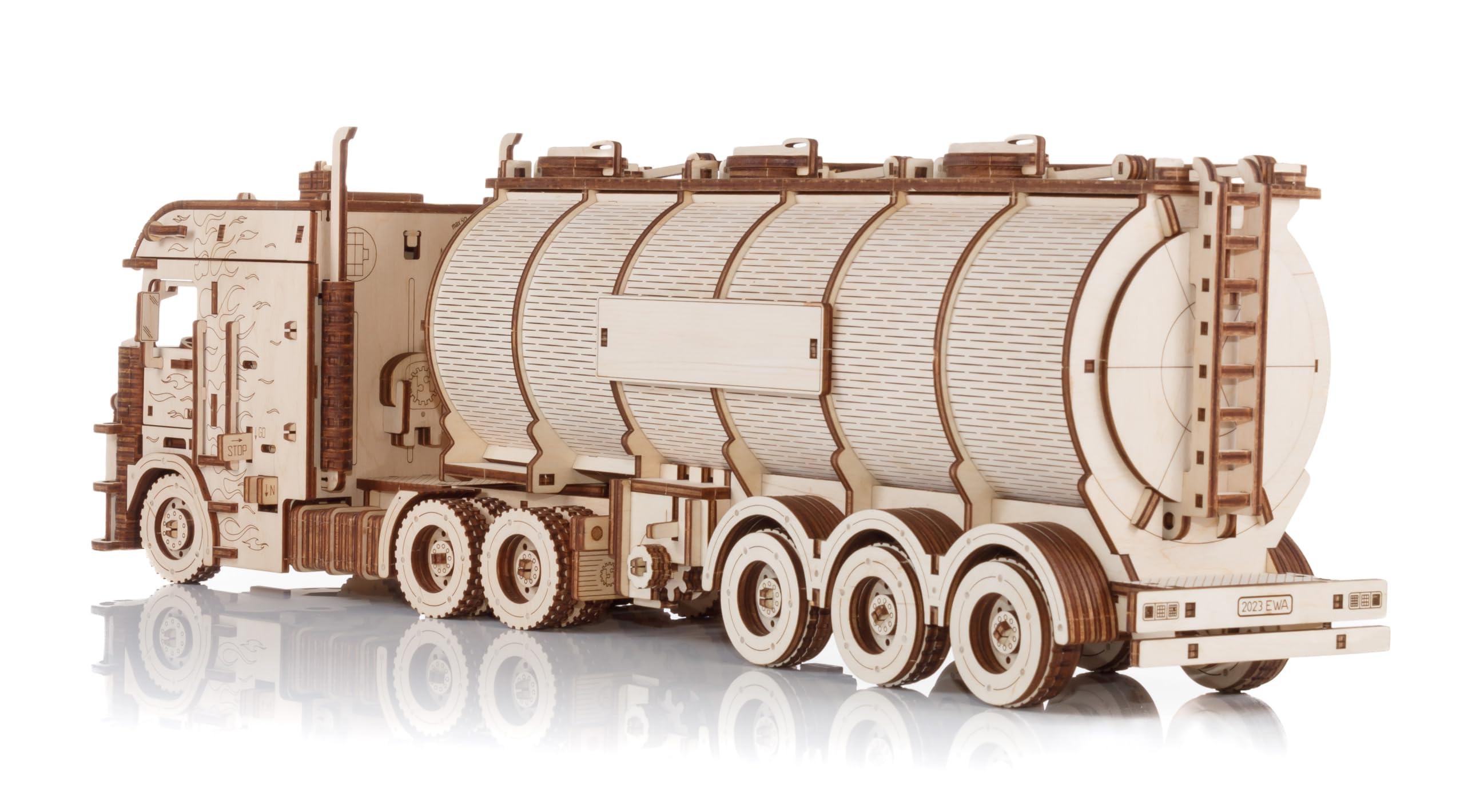 EWA Eco-Wood-Art Tank Trailer for Road King EWA Puzzle en bois écologique 3D pour adolescents et adultes-REMBOURSEUR Kit de bricolage à monter soi-même, pas de colle nécessaire-251 pièces, naturel
