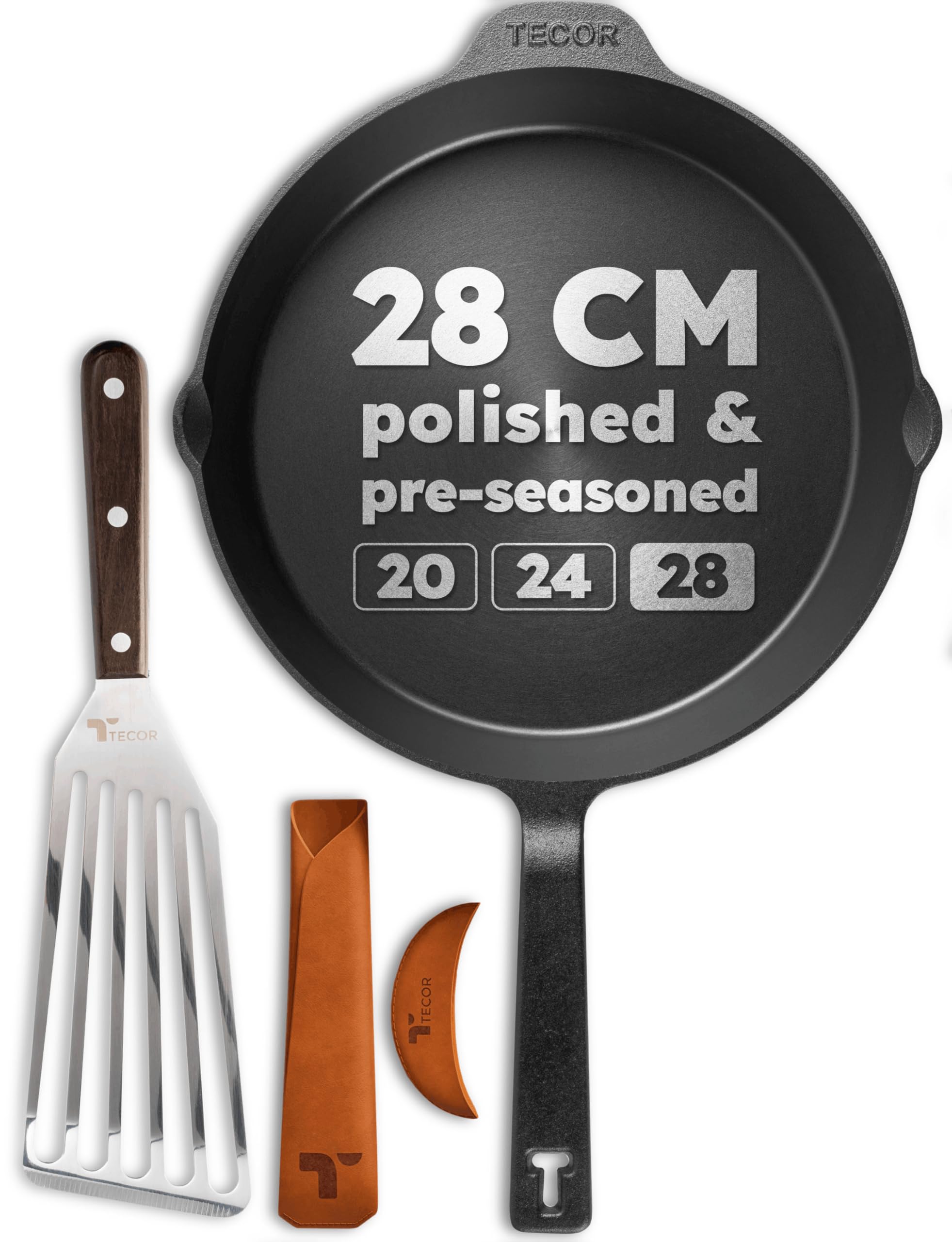 TECOR Cast Iron Pan Set 28cm Polished, Universal, Natural, Durable