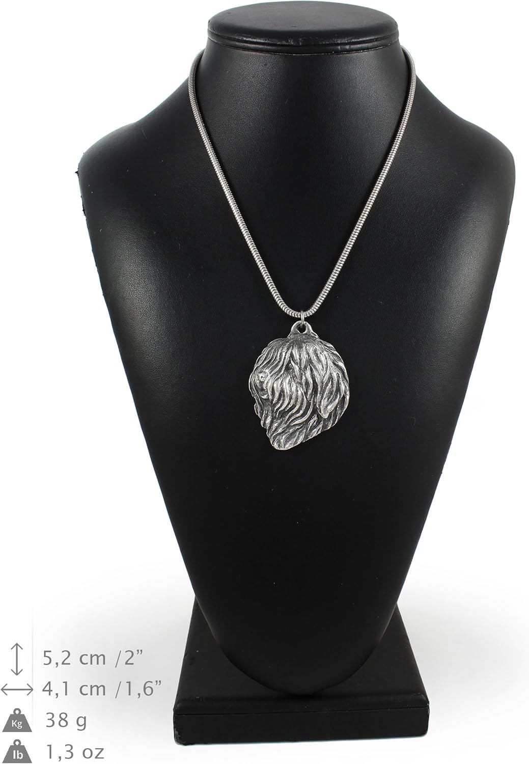 Art-Dog Collection Dog Pendant on Silver Thread - Handmade Dog Necklace with ZnAl Base and Silver Coating – Silver Dog Necklaces for Men and Women – Dog Breeds Jewelry – Polish Lowland Sheepdog (PON)