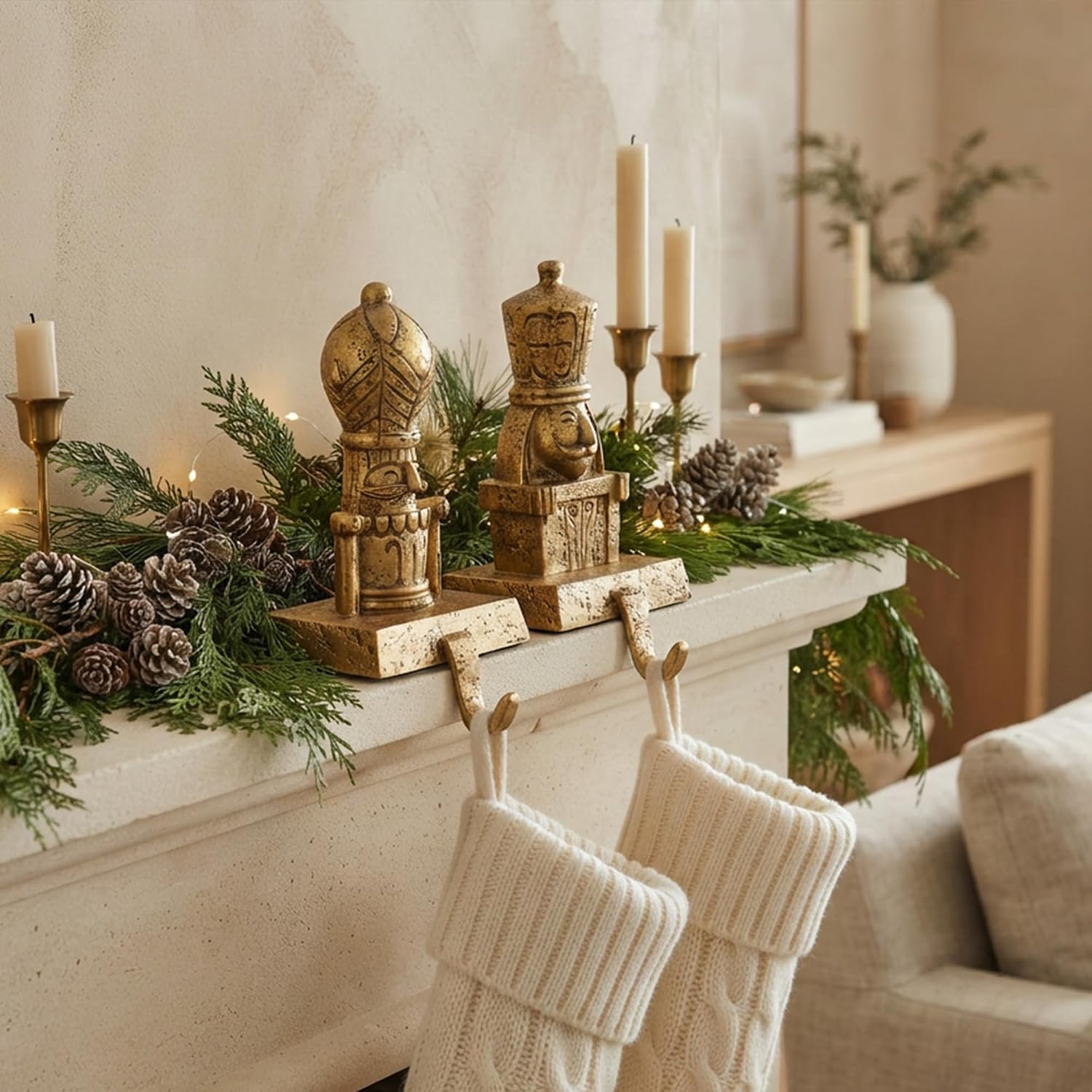 TwoDays Nutcracker Stocking Holders for Mantel, 2-Pack