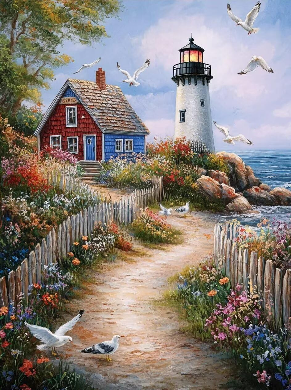 CALUOHO Seagull Lighthouse Diamond Painting Kits for Adults, 5D Lighthouse Diamond Art Kits for Beginners, DIY Full Drill Paint with Diamond, Home Wall Decor 20x24 in