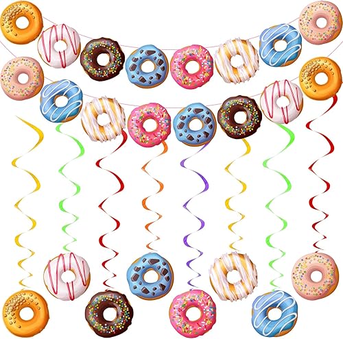Miniatura 1 de 34 decoraciones de fiesta de donas que incluyen 2 guirnaldas de donas y 32 piezas de donas colgantes para fiesta de cumpleaños, baby shower, regalos