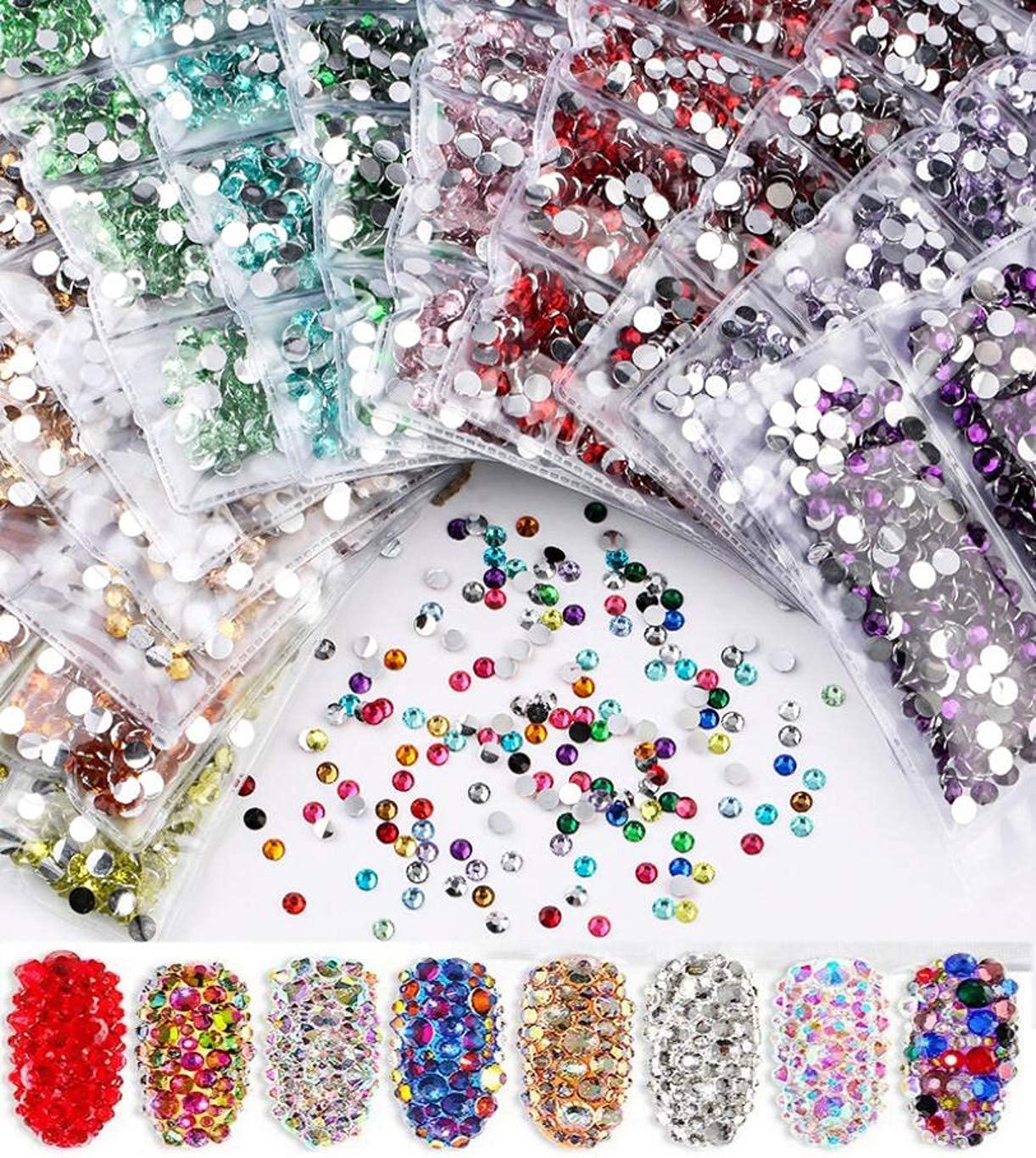 Strass pour ongles en verre dos plat ZHONGJIUYUAN lot de 22480 pièces pour nail art et scrapbooking