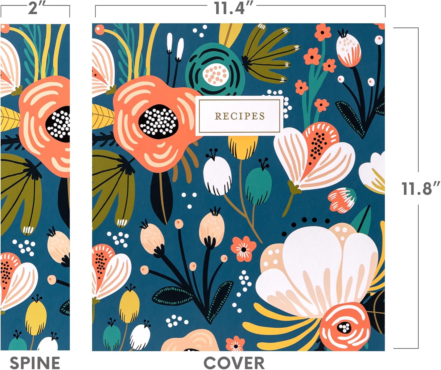 Jot & Mark 8.5" x 11" Sturdy 3 Ring Recipe Binder with Spill-Proof Clear Binder Sleeves Sheet Protector, 30 Dual-Sided Recipe Card Pages for Written & Printed Recipes, Tabbed Dividers, Garden Floral