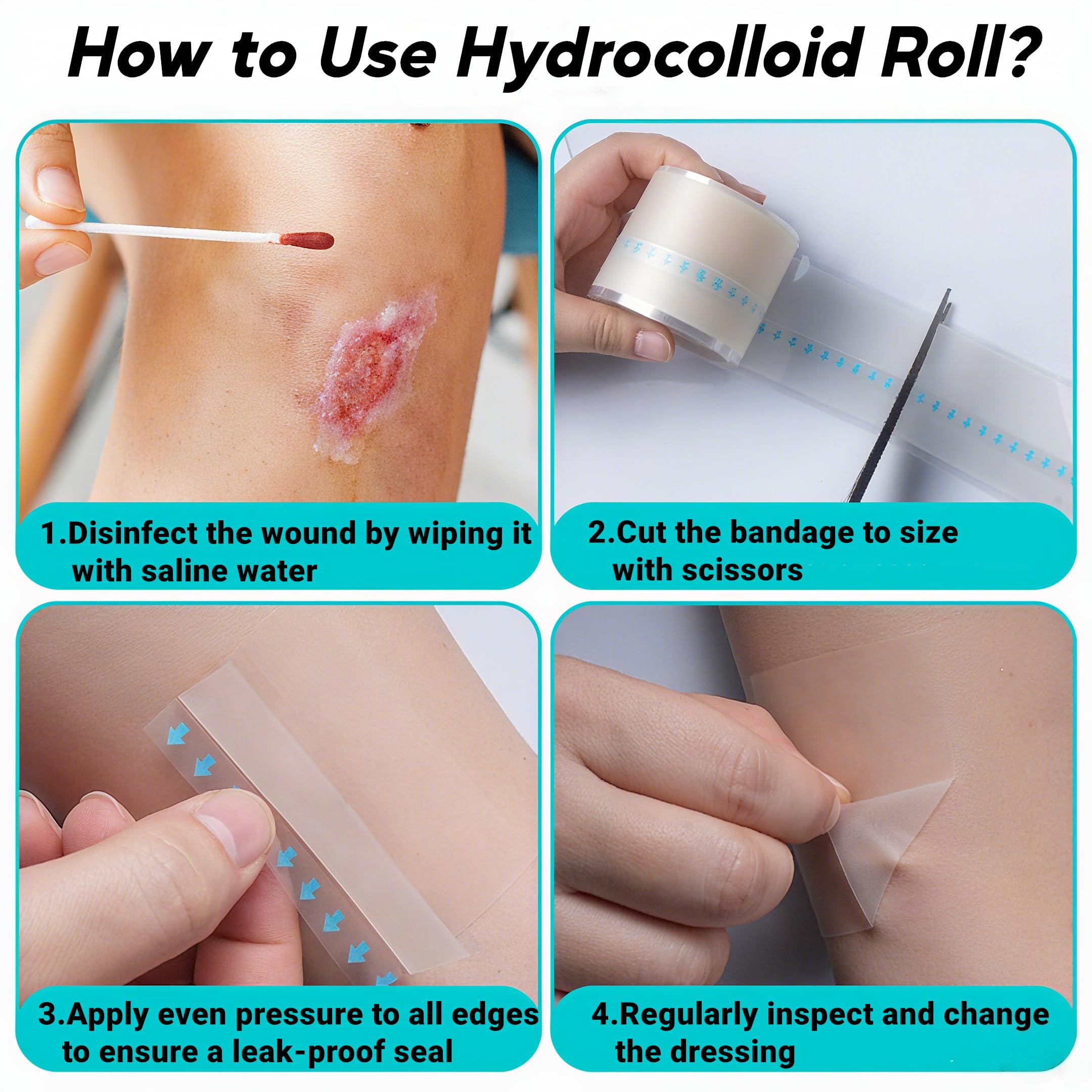 Rouleau de pansement hydrocolloïde amélioré, avec film à libération sans contact, rouleau de pansements hydrocolloïdes pour la guérison et la protection des plaies, imperméable, respirant, doux pour